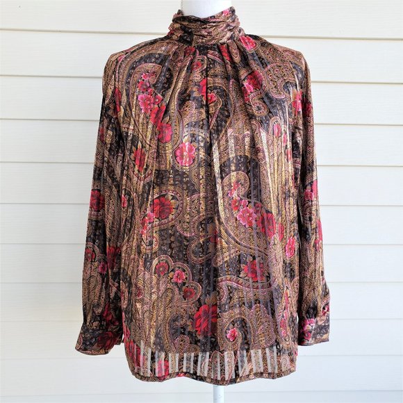 Hastings and Smith Tops - Vintage 80s Secretary Blouse paisley By Hasting and Smith